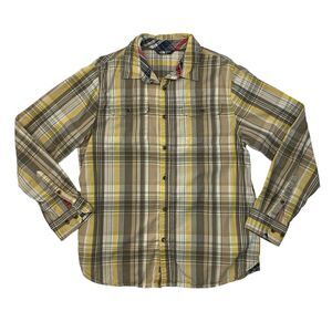 The North Face Shirt Mens Large Beige Plaid Button Up Long Sleeve Cotton Pockets